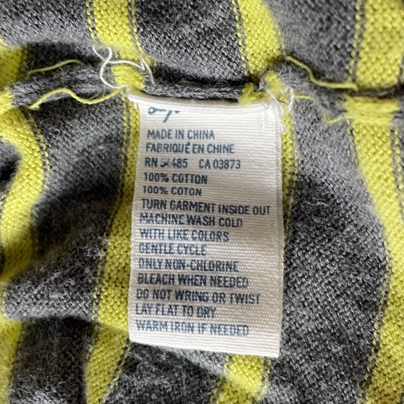 American Eagle Cotton Cardigan Sweater Grey w/ green/yellow stripes SZ Small - Picture 8 of 8